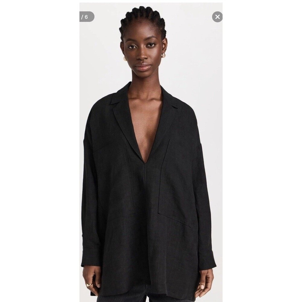 NWOT Merissa  Webb Women Blazer Linen oversized Tunic Top Size Small Black